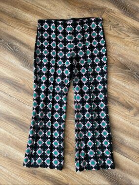 Maeve Anthropologie The Margot Kick Flare  Pants in Geometric Black Motif